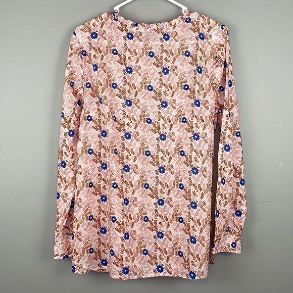 Talbots Pink and Brown Floral Pintuck Long Sleeve Blouse. Size Large. - Picture 7 of 11